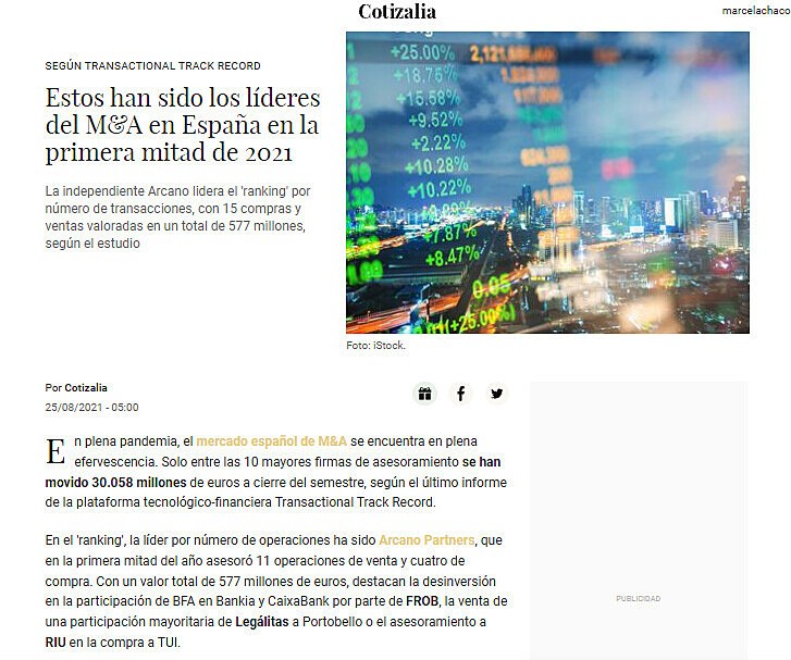 Estos han sido los lderes del M&A en Espaa en la primera mitad de 2021